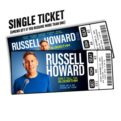 CUSTOM Russell Howard Mock Ticket Don't Tell The Algorithm | Personalized Gift Reveal