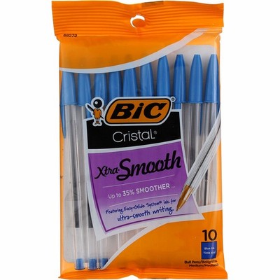 4 Pack BiC Cristal Xtra Smooth Ball Pen, Medium, Blue 68272, 10 Ct