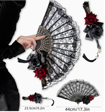 HAND FAN-Vintage Style Lace Rose Hand Fan - Elegant Spanish Folding Party Access