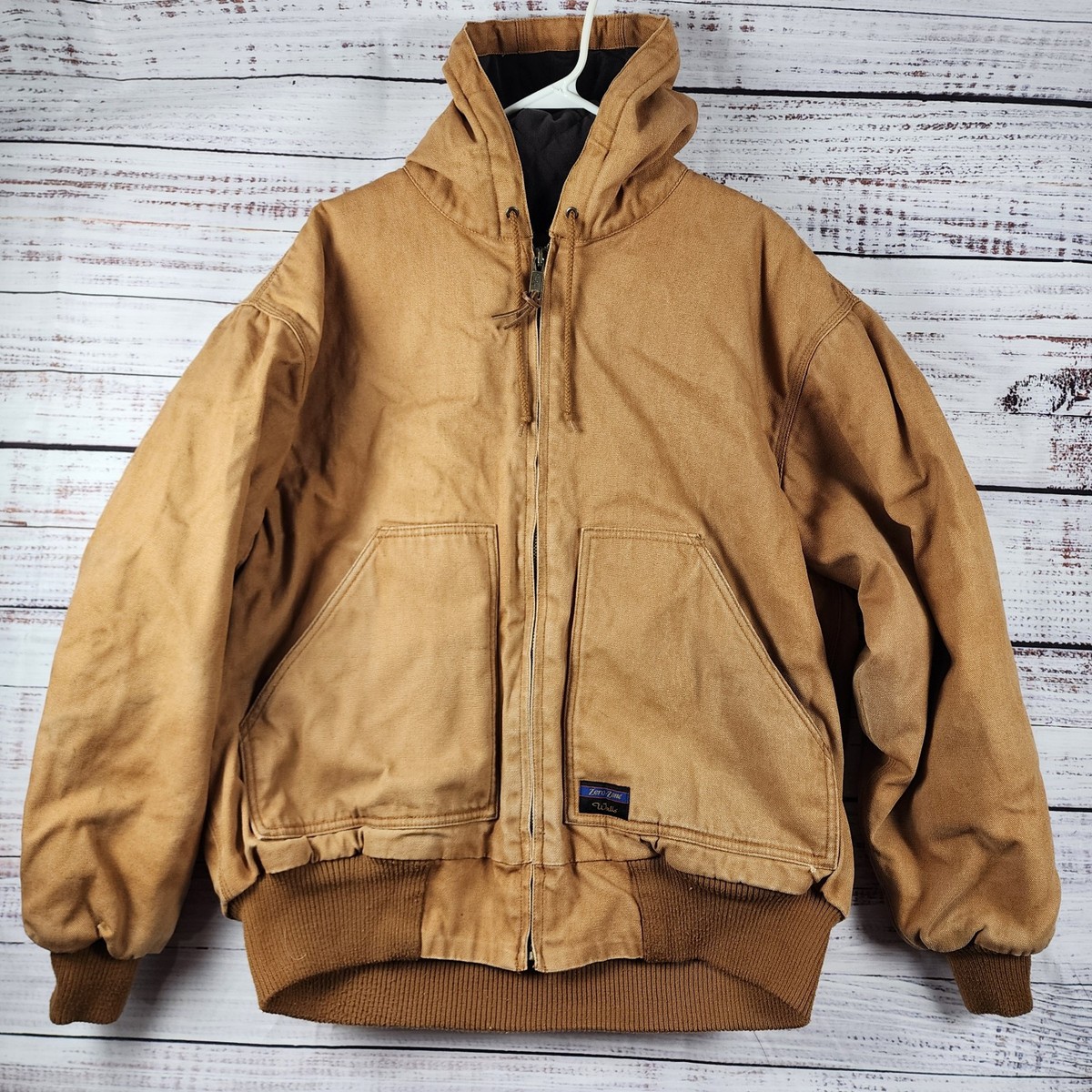 Walls Jacket Coat Mens XL Canvas Zero Zone Tan Workwear Hood Chore 