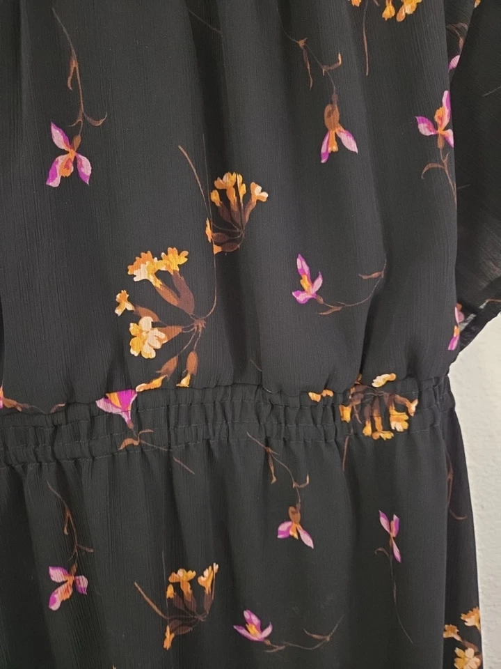 Vestido para mujer Madewell Georgette cuello en V negro fresco floral talla L Foto 3 de 4