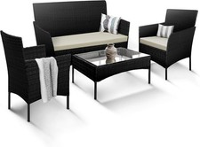 Garden Rattan Furniture 4 Piece Set Table Chairs Sofa Wicker Outdoor Patio Black