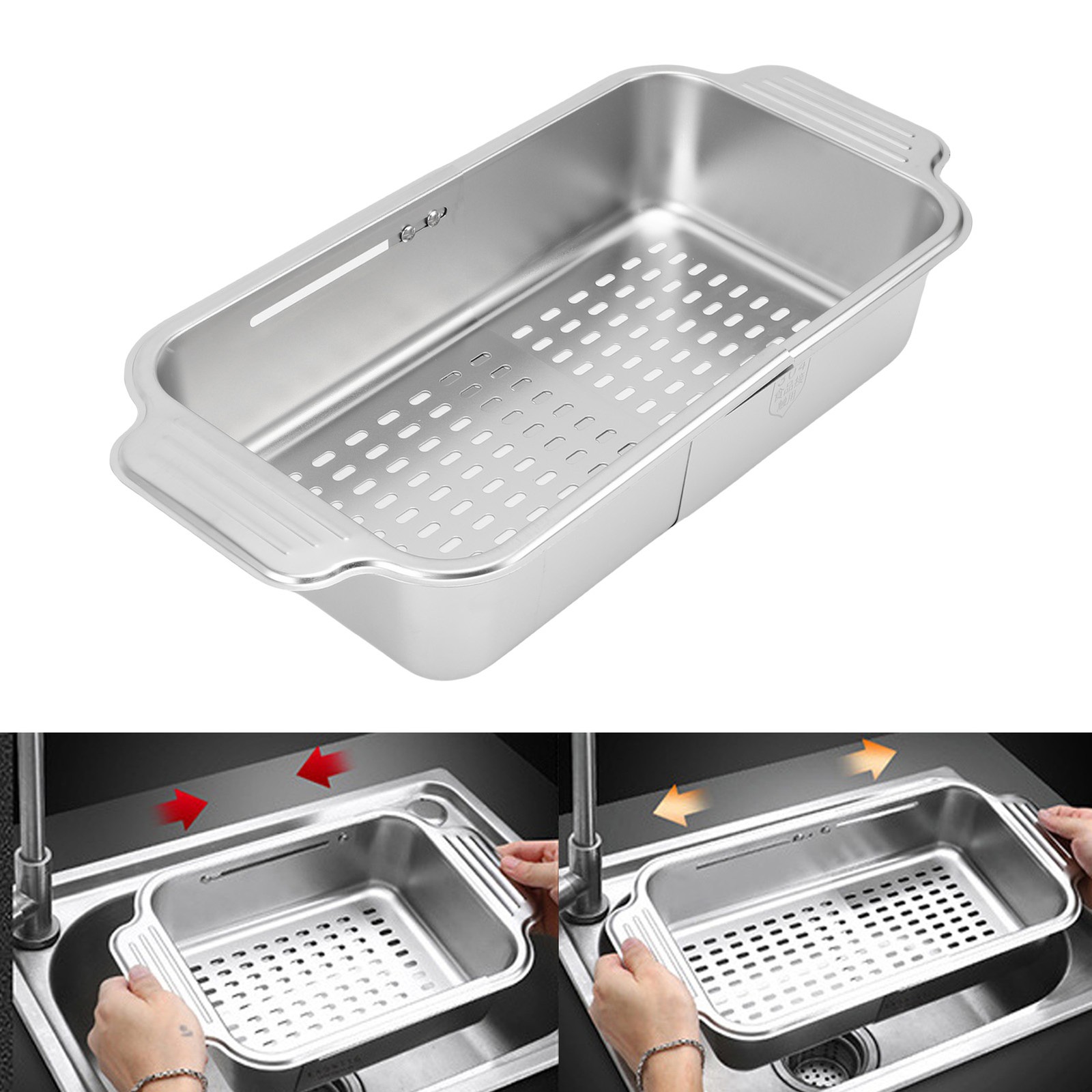 Extendable Over the Sink Strainer Fruit Vegetable Wash Basket Colander Steel UK