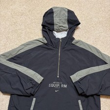 Vtg Nike Windbreaker Jacket Kids Medium 12 Blue Gray Hooded Half Zip Pullover