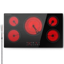 36 inch Built-in Electric Cooktop,5Burners 9000W Touch Control ,9 Power Levels