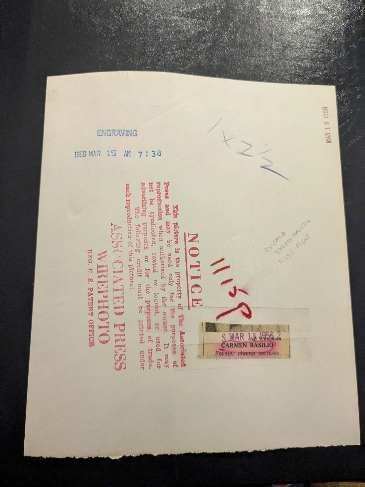 カルメン バジリオ ヴィンテージ 1956年 AP通信 ワイヤーフォト ボクシング 殿堂入り - 画像2/2