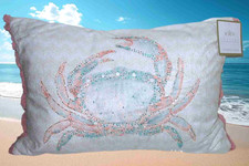 Coastal Collection CRAB Throw Pillow - Bead Accents  14x20 New