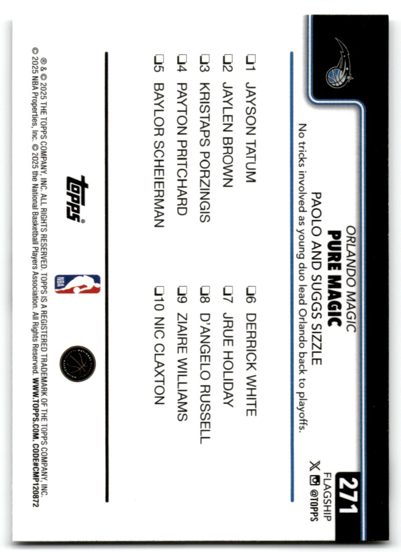 2025-26 Topps Pure Magic, Paolo and Suggs Sizzle Orlando Magic