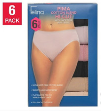 Felina Pima Cotton Blend Hi-cut with Lace Trim Waistband 6 Pack
