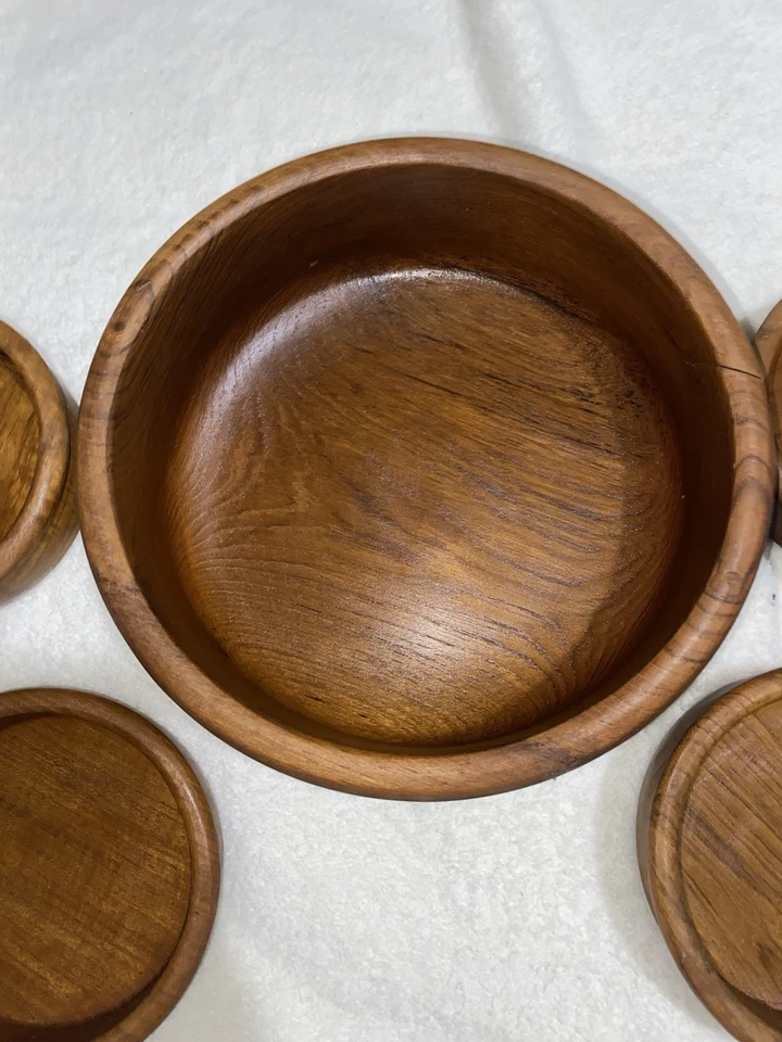 Juego de 5 cuencos de madera marrón para servir de madera natural Foto 4 de 4