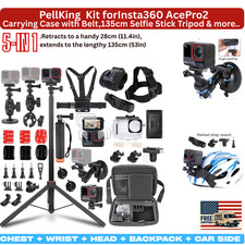 PellKing Accessories Kit for Insta360 w/ Case, Tripod 135 Selfie Stick, Mounts