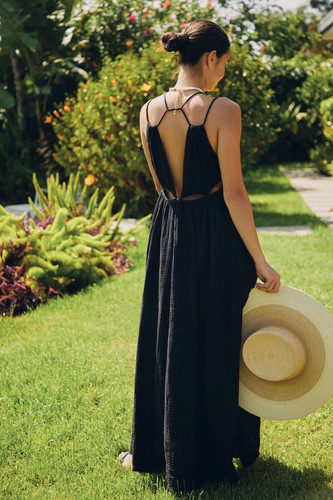 By Anthropologie Maxi Dress Womens Medium Gauzy Cutout Black Boho Whimsy Goth - Picture 10 of 12