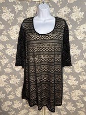 Umgee Boho Chic Black Crochet Lace Dress Lined 3/4 Sleeve Sz M Festival Hippie