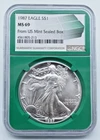 1987 American Silver Eagle NGC MS 69 From US Mint Sealed Box Green Core - T248