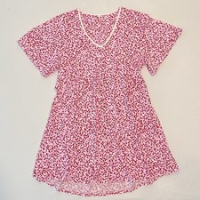 KATE SPADE Red Pink Hearts Night Gown White Trim V-Neck Nightie size L Sleepwear