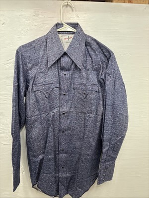 New Men s Tem Tex Blue Jean Long Sleeve Pearl Snap 15 Medium AA-74