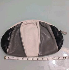 Furla Made In Italy Leather Clutch Gray Black Cream Is Color Medium Size 