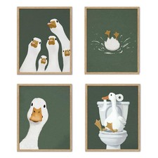 Kids Bathroom Green Goose Wall Art Decor, Nursery Bathroom Wall Art Prints, F...