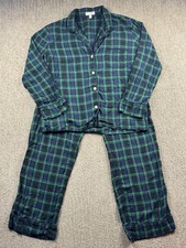 J Crew Womens M Flannel Pajama Pant Set Long Sleeve Tartan Plaid Blue Green