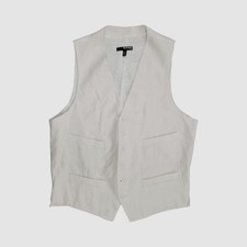 Murano Linen Men Ivory Solid 6-Button Formal Waistcoat Suit Vest Size M