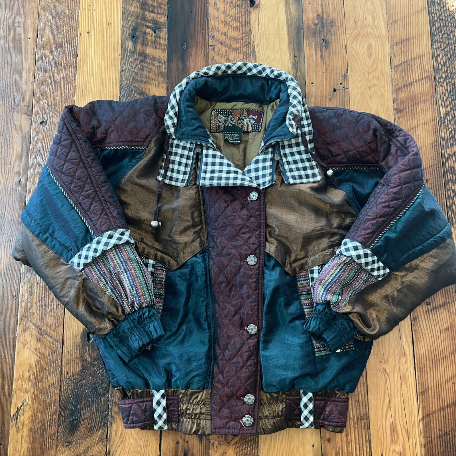 80s Vintage East West patchwork Puffer Ski jacket Sz S Outdoor Streetwear