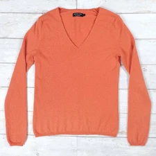 Monoprix Femme Cashmere Jumper Orange 100% Cashmere V-Neck Sweater Women's Small