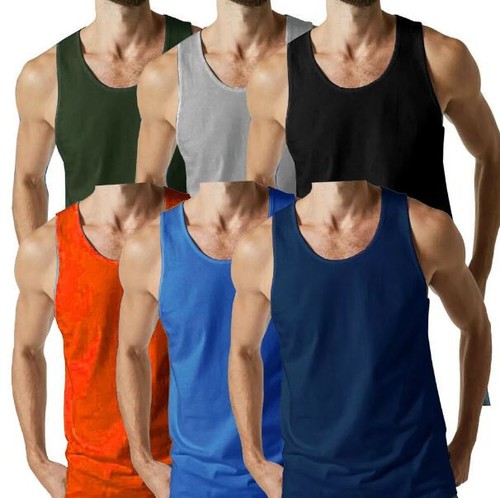3/6 Men's Vests 100% Cotton Tank Top Summer Training Gym Pack INTERLOCK S-5XL - Picture 3 of 7