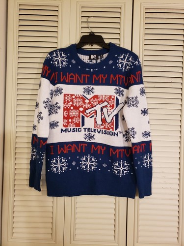 I Want My MTV Vacaciones de Invierno Feo Navidad Suéter Música Televisión Talla Mediana - Imagen 1 de 6