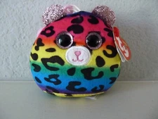 TY Beanie Squish a Boos DOTTY Rainbow Leopard Plush Bag Clip Keychain 3" NWT
