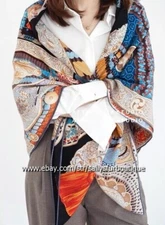 Sallys 80% Cashmere 20% Silk Wrap Scarf Stole Samurai Print Square Kerchief 53"