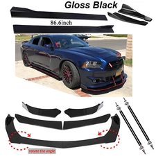 Front Bumper Lip Spoiler Splitter 86.6" Side Skirt Rear For Dodge Charger SRT