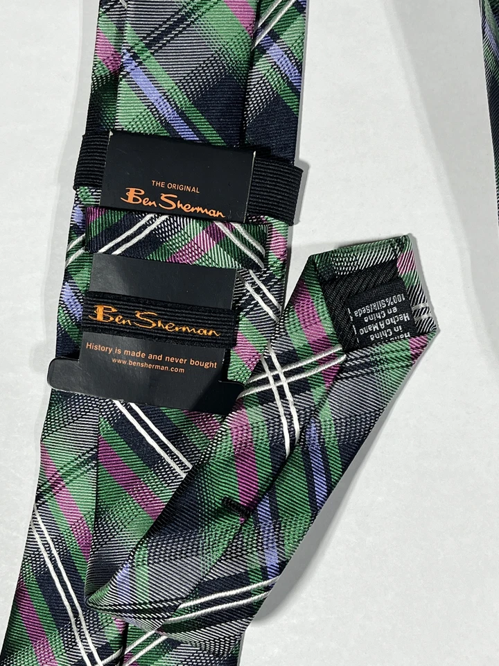 Corbata negra para hombre Ben Sherman con patrón a cuadros multicolor NUEVA Foto 2 de 3