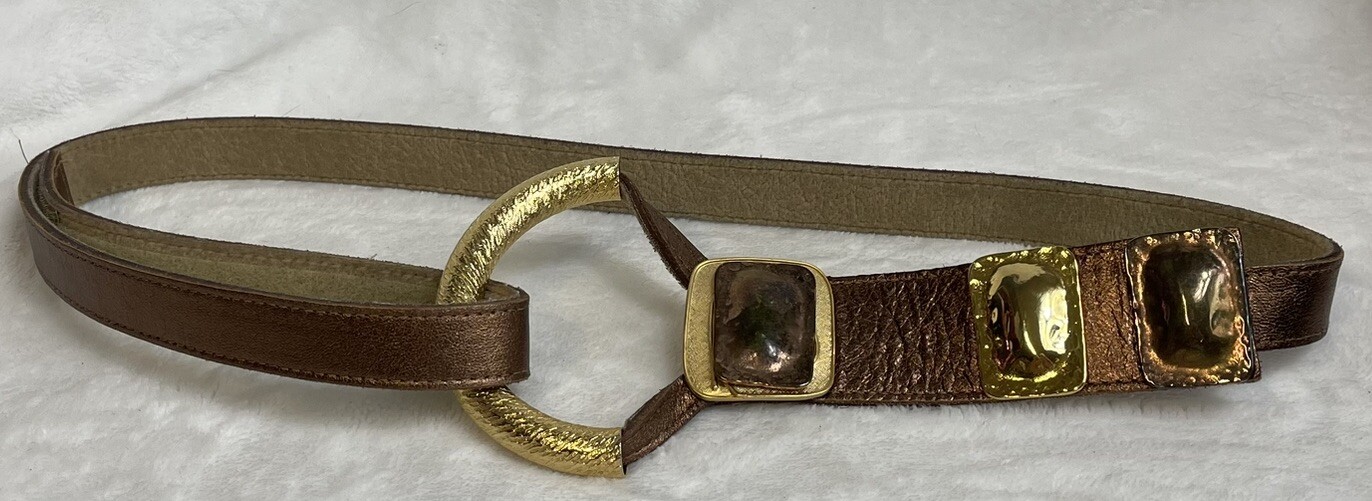 Bronze Gold Fashion Belt with Easy Hook Loop Buckleless Closure