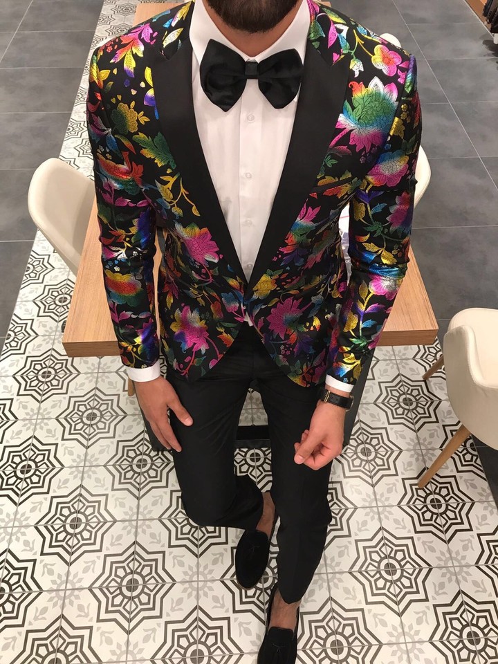 Designer Smoking Floral Pattern Men's Suit Jacket Slim Fit eBay