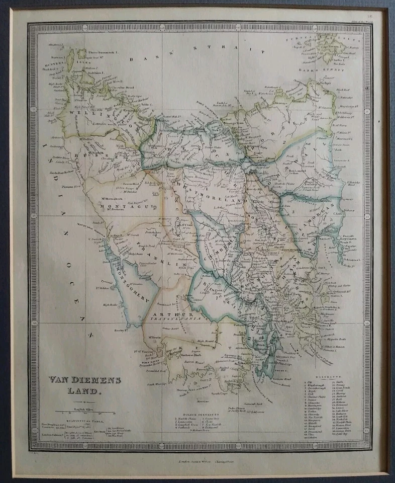 JAMES WYLD "VAN DIEMENS LAND - TASMANIA" MAP. HAND COLOURED. CIRCA 1874 - Image 2 of 4