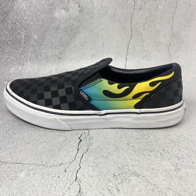 Vans Checkered Black Flames Slip-on Skate Shoes Sneakers Youth 6 = Womens Sz 7.5
