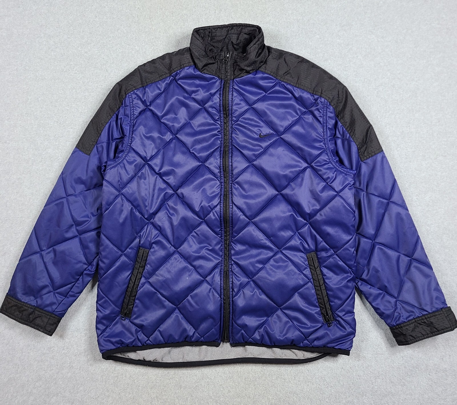 Vintage Nike Diamond Quilt Fleece Puffer Jacket Blue/Black Vtg Mens Large Sports
