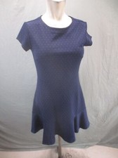 GAP Size 2 Women Blue Polka Dot Back Zip Short Sleeve Flare Short Knit Dress 093
