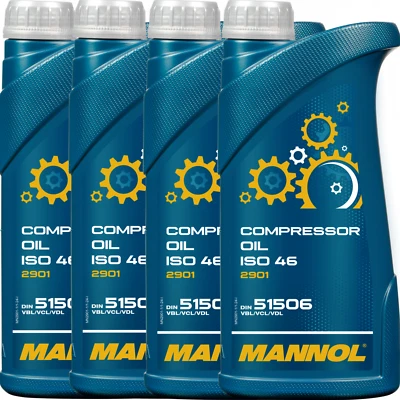 MANNOL Compressor Oil ISO 46 2901 Mineral Stable DIN 51506 Antifoaming 1L x4