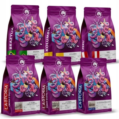 SET 6x200g Brazil,Colombia,Peru,La Storia(Crema E Gusto,DolceGustoForte,Delicato