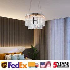 24" Modern Crystal Chandelier Chrome Round 2-Tier Pendant Light Ceiling Fixture