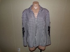 Chicos Blazer Size 2 Large 12/14 Womens Black White Embroidered Stretch Jacket