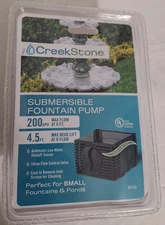 CreekStone Submersible Fountain Pump 200 GPH 4.5 ft  Max Head Lift New Sealed