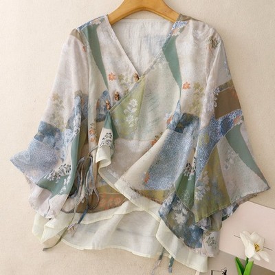 Women Japanese Vintage Style Top Lace Up Cardigan Ethnic Hanfu Blouse Casual New