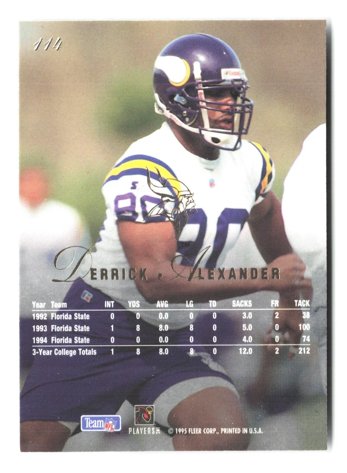 1995 Flair #114 Derrick Alexander - Image 2 of 2