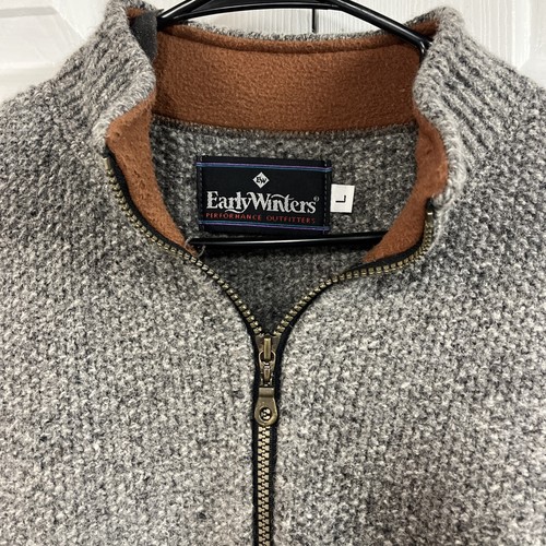 Early Winters Herren Größe Large, 100 % Wolle Viertelreißverschluss Pullover, grau mit Taschen - Bild 2 von 5