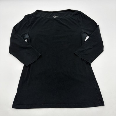 Merona 3/4 Sleeve T-shirt Women S Black Solid .#37808
