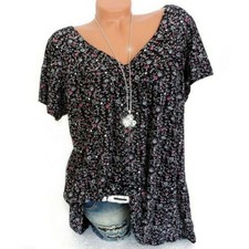 Ladies Short Sleeve V Neck Tee T Shirt Womens Casual Loose Blouse Tops Plus Size