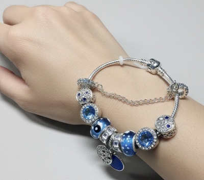 #ad SILVER BRACELET WITH CRYSTAL CROWN AND LOVE EUROPEAN CHARMS7.5quot; $59.99