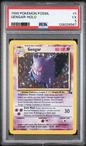 1999 POKEMON FOSSIL #5 GENGAR-HOLO PSA 5
